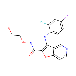 O=C(NOCCO)c1oc2ccncc2c1Nc1ccc(I)cc1F ZINC000140482920