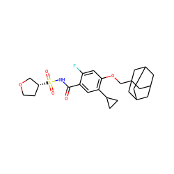 O=C(NS(=O)(=O)[C@@H]1CCOC1)c1cc(C2CC2)c(OCC23CC4CC(CC(C4)C2)C3)cc1F ZINC000216241193