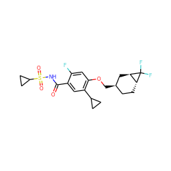 O=C(NS(=O)(=O)C1CC1)c1cc(C2CC2)c(OC[C@@H]2CC[C@@H]3[C@@H](C2)C3(F)F)cc1F ZINC000216265494