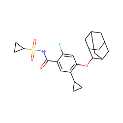O=C(NS(=O)(=O)C1CC1)c1cc(C2CC2)c(OC2C3CC4CC(C3)CC2C4)cc1F ZINC000261106251
