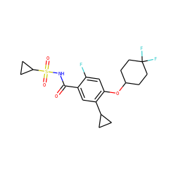 O=C(NS(=O)(=O)C1CC1)c1cc(C2CC2)c(OC2CCC(F)(F)CC2)cc1F ZINC000216261730