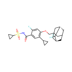 O=C(NS(=O)(=O)C1CC1)c1cc(C2CC2)c(OCC23CC4C[C@@H](C2)C(F)(F)[C@@H](C4)C3)cc1F ZINC000225250336