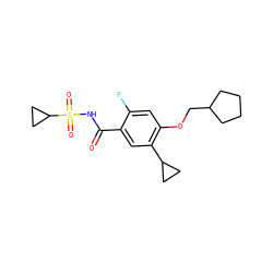 O=C(NS(=O)(=O)C1CC1)c1cc(C2CC2)c(OCC2CCCC2)cc1F ZINC000216252495
