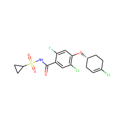 O=C(NS(=O)(=O)C1CC1)c1cc(Cl)c(O[C@H]2CC=C(Cl)CC2)cc1F ZINC000225249909