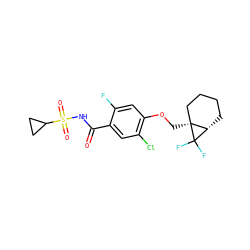 O=C(NS(=O)(=O)C1CC1)c1cc(Cl)c(OC[C@]23CCCC[C@@H]2C3(F)F)cc1F ZINC000261091105