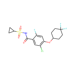 O=C(NS(=O)(=O)C1CC1)c1cc(Cl)c(OC2CCC(F)(F)CC2)cc1F ZINC000216258970