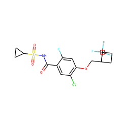 O=C(NS(=O)(=O)C1CC1)c1cc(Cl)c(OCC2(C(F)(F)F)CCC2)cc1F ZINC000216245100