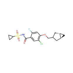 O=C(NS(=O)(=O)C1CC1)c1cc(Cl)c(OCC2C[C@@H]3C[C@H]3C2)cc1F ZINC000261181896