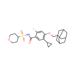O=C(NS(=O)(=O)C1CCOCC1)c1cc(C2CC2)c(OCC23CC4CC(CC(C4)C2)C3)cc1F ZINC000216241375
