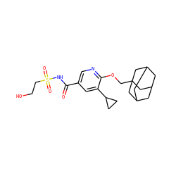 O=C(NS(=O)(=O)CCO)c1cnc(OCC23CC4CC(CC(C4)C2)C3)c(C2CC2)c1 ZINC000216248025