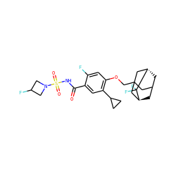 O=C(NS(=O)(=O)N1CC(F)C1)c1cc(C2CC2)c(OCC23CC4C[C@@H](C2)C(F)(F)[C@@H](C4)C3)cc1F ZINC000225208732