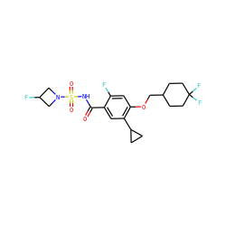 O=C(NS(=O)(=O)N1CC(F)C1)c1cc(C2CC2)c(OCC2CCC(F)(F)CC2)cc1F ZINC000216244205