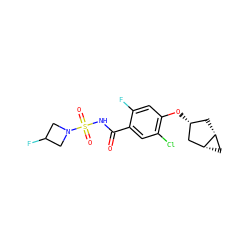 O=C(NS(=O)(=O)N1CC(F)C1)c1cc(Cl)c(O[C@@H]2C[C@@H]3C[C@@H]3C2)cc1F ZINC000261103145