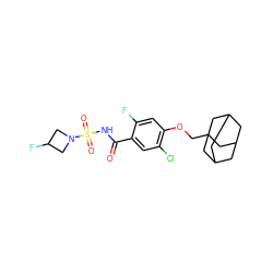 O=C(NS(=O)(=O)N1CC(F)C1)c1cc(Cl)c(OCC23CC4CC(CC(C4)C2)C3)cc1F ZINC000216202845