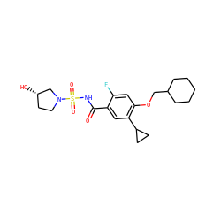 O=C(NS(=O)(=O)N1CC[C@H](O)C1)c1cc(C2CC2)c(OCC2CCCCC2)cc1F ZINC000216241955