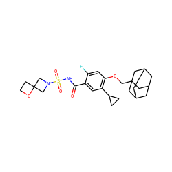 O=C(NS(=O)(=O)N1CC2(CCO2)C1)c1cc(C2CC2)c(OCC23CC4CC(CC(C4)C2)C3)cc1F ZINC000218249450
