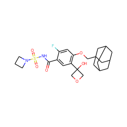 O=C(NS(=O)(=O)N1CCC1)c1cc(C2(O)COC2)c(OCC23CC4CC(CC(C4)C2)C3)cc1F ZINC000225258279