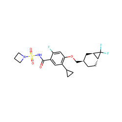 O=C(NS(=O)(=O)N1CCC1)c1cc(C2CC2)c(OC[C@@H]2CC[C@@H]3[C@@H](C2)C3(F)F)cc1F ZINC000216265093