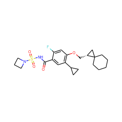 O=C(NS(=O)(=O)N1CCC1)c1cc(C2CC2)c(OC[C@@H]2CC23CCCCC3)cc1F ZINC000216240546