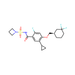 O=C(NS(=O)(=O)N1CCC1)c1cc(C2CC2)c(OC[C@@H]2CCCC(F)(F)C2)cc1F ZINC000225251321