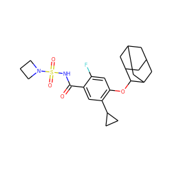 O=C(NS(=O)(=O)N1CCC1)c1cc(C2CC2)c(OC2C3CC4CC(C3)CC2C4)cc1F ZINC000217390554