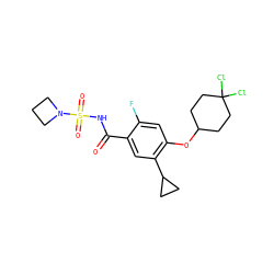 O=C(NS(=O)(=O)N1CCC1)c1cc(C2CC2)c(OC2CCC(Cl)(Cl)CC2)cc1F ZINC000261185477