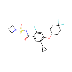 O=C(NS(=O)(=O)N1CCC1)c1cc(C2CC2)c(OC2CCC(F)(F)CC2)cc1F ZINC000216261796