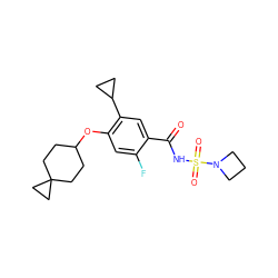 O=C(NS(=O)(=O)N1CCC1)c1cc(C2CC2)c(OC2CCC3(CC2)CC3)cc1F ZINC000216270702
