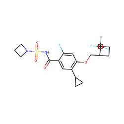 O=C(NS(=O)(=O)N1CCC1)c1cc(C2CC2)c(OCC2(C(F)(F)F)CCC2)cc1F ZINC000216245038