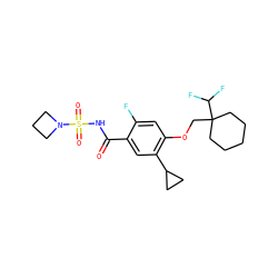 O=C(NS(=O)(=O)N1CCC1)c1cc(C2CC2)c(OCC2(C(F)F)CCCCC2)cc1F ZINC000216263591