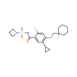 O=C(NS(=O)(=O)N1CCC1)c1cc(C2CC2)c(OCC2(F)CCCCC2)cc1F ZINC000216258445