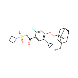 O=C(NS(=O)(=O)N1CCC1)c1cc(C2CC2)c(OCC23C[C@H]4C[C@@H](CC(CO)(C4)C2)C3)cc1F ZINC000216249717