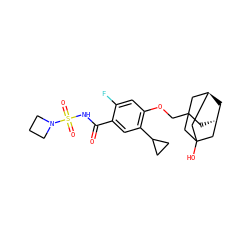 O=C(NS(=O)(=O)N1CCC1)c1cc(C2CC2)c(OCC23C[C@H]4C[C@@H](CC(O)(C4)C2)C3)cc1F ZINC000216246381