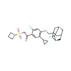 O=C(NS(=O)(=O)N1CCC1)c1cc(C2CC2)c(OCC23CC4C[C@@H](C2)C(F)(F)[C@@H](C4)C3)cc1F ZINC000216245656