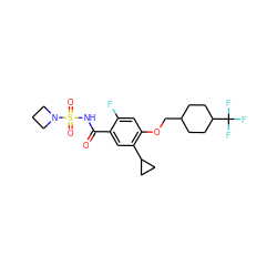 O=C(NS(=O)(=O)N1CCC1)c1cc(C2CC2)c(OCC2CCC(C(F)(F)F)CC2)cc1F ZINC000225228221