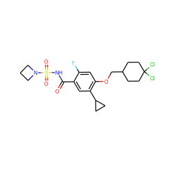 O=C(NS(=O)(=O)N1CCC1)c1cc(C2CC2)c(OCC2CCC(Cl)(Cl)CC2)cc1F ZINC000218212315