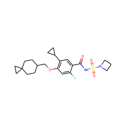 O=C(NS(=O)(=O)N1CCC1)c1cc(C2CC2)c(OCC2CCC3(CC2)CC3)cc1F ZINC000216243728