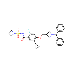O=C(NS(=O)(=O)N1CCC1)c1cc(C2CC2)c(OCC2CN(C(c3ccccc3)c3ccccc3)C2)cc1F ZINC000216269309