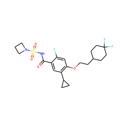 O=C(NS(=O)(=O)N1CCC1)c1cc(C2CC2)c(OCCC2CCC(F)(F)CC2)cc1F ZINC000225250236