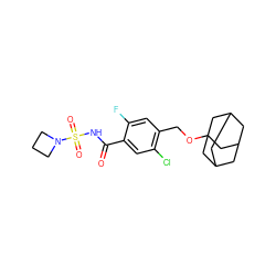 O=C(NS(=O)(=O)N1CCC1)c1cc(Cl)c(COC23CC4CC(CC(C4)C2)C3)cc1F ZINC000216243196