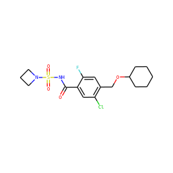 O=C(NS(=O)(=O)N1CCC1)c1cc(Cl)c(COC2CCCCC2)cc1F ZINC000216255962