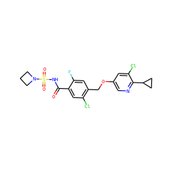 O=C(NS(=O)(=O)N1CCC1)c1cc(Cl)c(COc2cnc(C3CC3)c(Cl)c2)cc1F ZINC000206030762