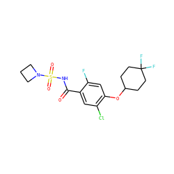 O=C(NS(=O)(=O)N1CCC1)c1cc(Cl)c(OC2CCC(F)(F)CC2)cc1F ZINC000216261537
