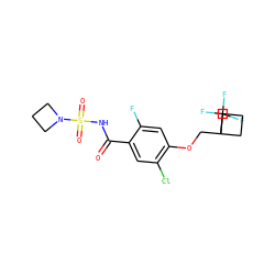 O=C(NS(=O)(=O)N1CCC1)c1cc(Cl)c(OCC2(C(F)(F)F)CCC2)cc1F ZINC000225200728