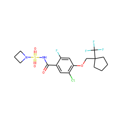 O=C(NS(=O)(=O)N1CCC1)c1cc(Cl)c(OCC2(C(F)(F)F)CCCC2)cc1F ZINC000216239601