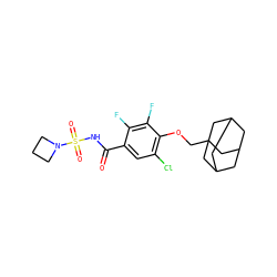 O=C(NS(=O)(=O)N1CCC1)c1cc(Cl)c(OCC23CC4CC(CC(C4)C2)C3)c(F)c1F ZINC000225230553