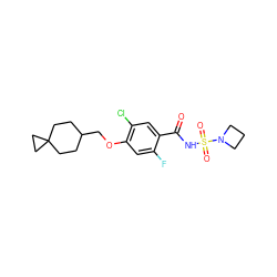 O=C(NS(=O)(=O)N1CCC1)c1cc(Cl)c(OCC2CCC3(CC2)CC3)cc1F ZINC000216243660
