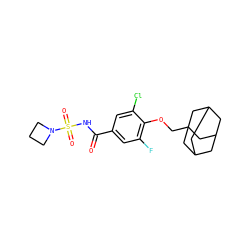 O=C(NS(=O)(=O)N1CCC1)c1cc(F)c(OCC23CC4CC(CC(C4)C2)C3)c(Cl)c1 ZINC000261095434