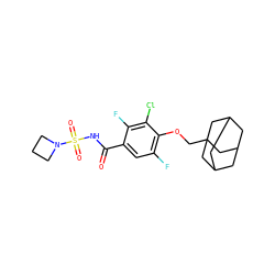 O=C(NS(=O)(=O)N1CCC1)c1cc(F)c(OCC23CC4CC(CC(C4)C2)C3)c(Cl)c1F ZINC000216269813
