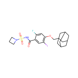 O=C(NS(=O)(=O)N1CCC1)c1cc(I)c(OCC23CC4CC(CC(C4)C2)C3)cc1F ZINC000216251362